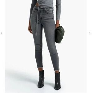 Good American Highrise Black Grey Fringe Fray Accent Jeans